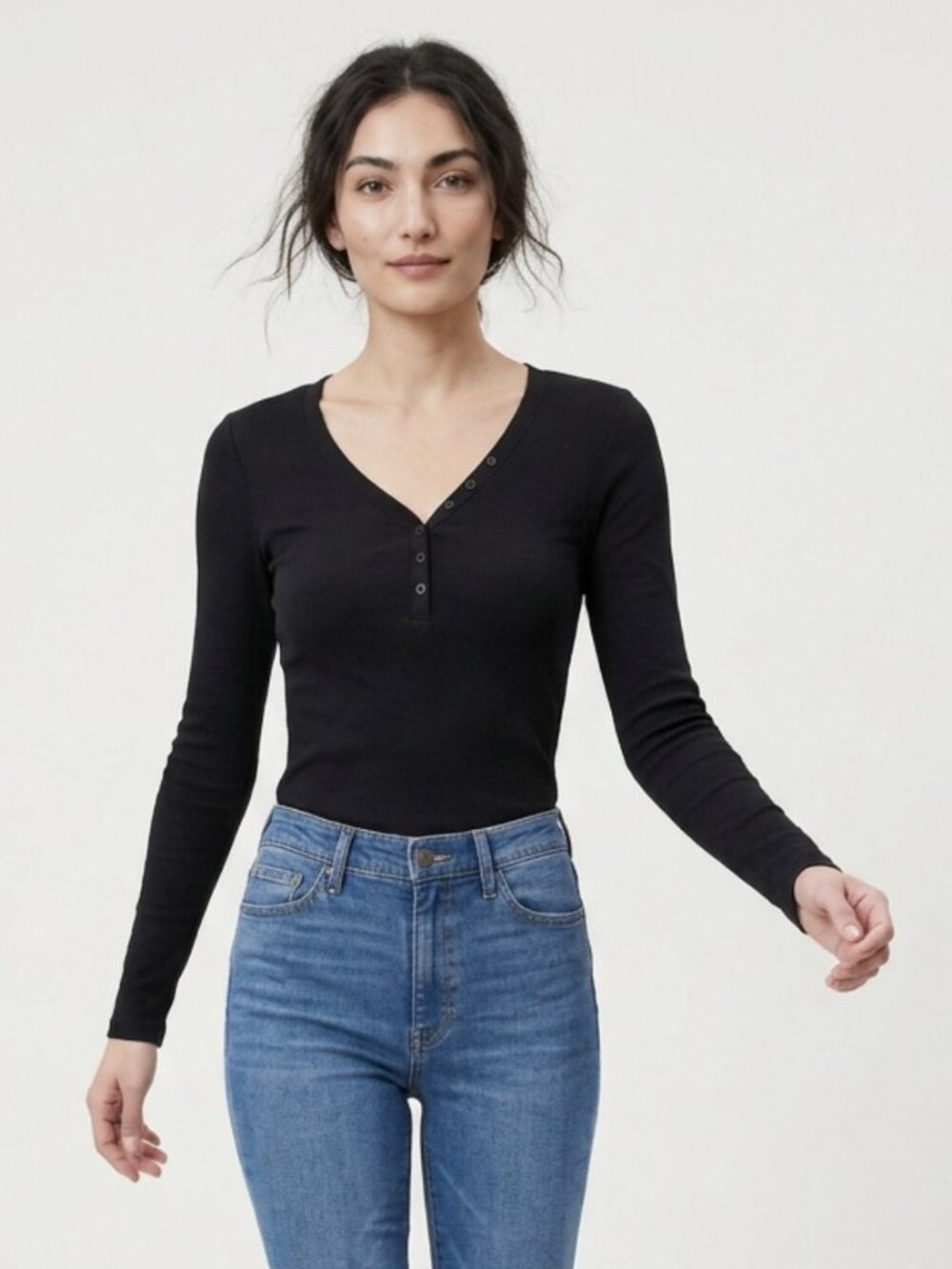 GAP Black Favorite T Long Sleeve Henley Top Sz XS